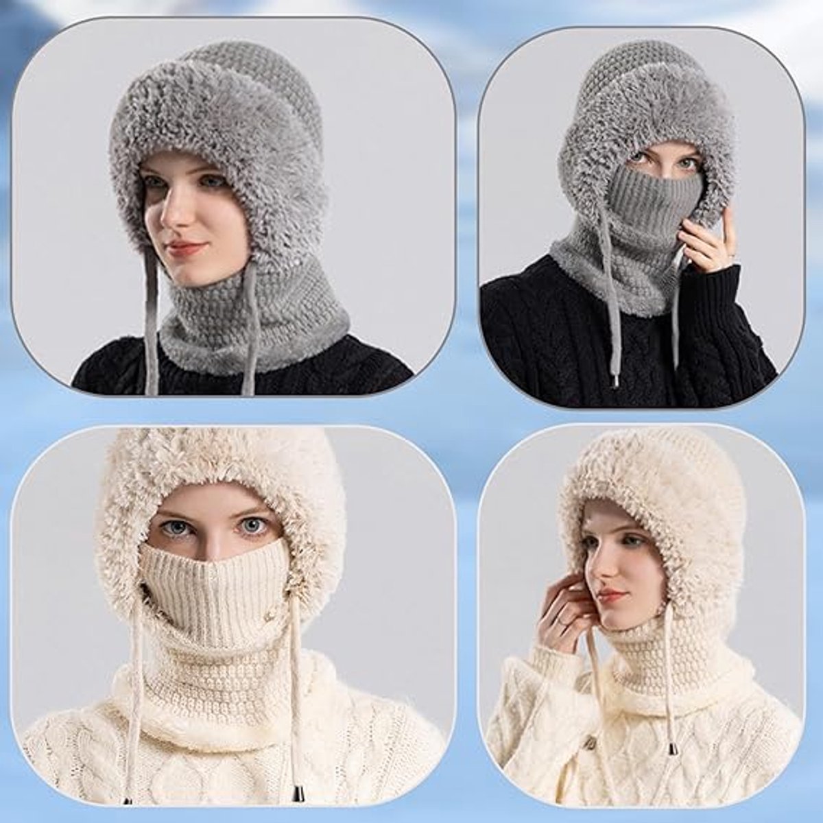 3-in-1 Insulated Hat, Scarf & Face Mask - Knitted Hooded Hat - Ski Face Mask - Warm, Windproof Knitted Headband/Scarf for Fall/Winter