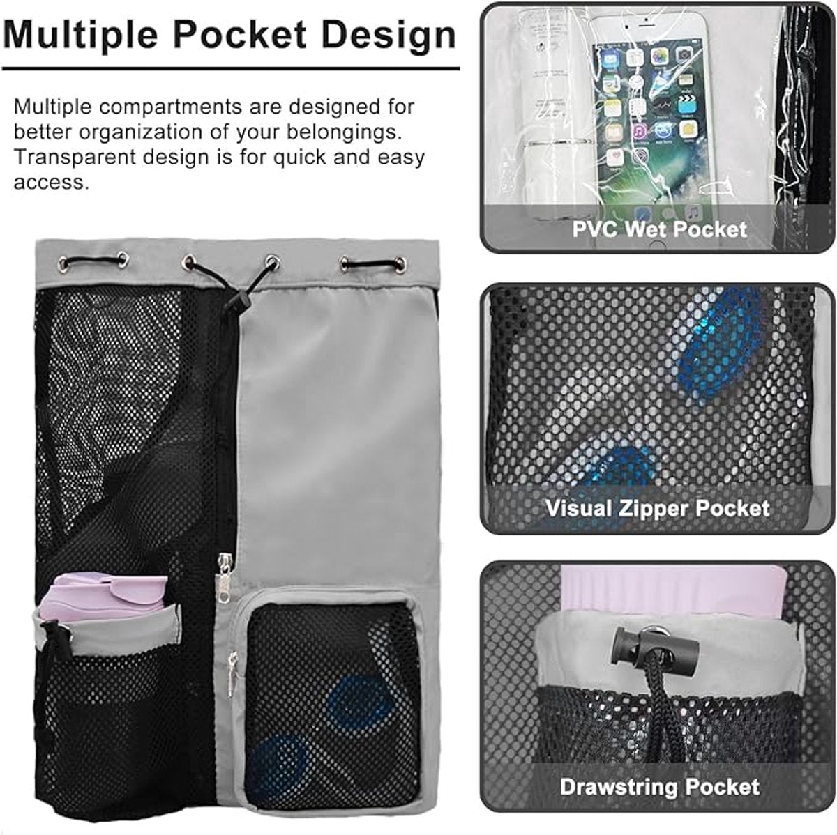 Backpack - Sports Bag - Travel Bag - Training Bag - Swimming Bag - 30*15*45cm - Mesh Material - Drawstring Design - Side Storage Space - Unisex -...