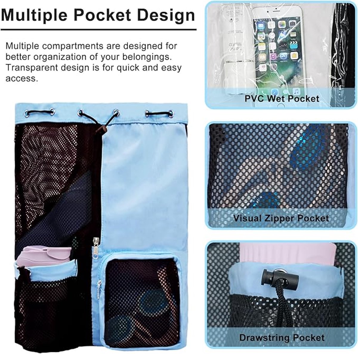Backpack - Sports Bag - Travel Bag - Training Bag - Swimming Bag - 30*15*45cm - Mesh Material - Drawstring Design - Side Storage Space - Unisex -...