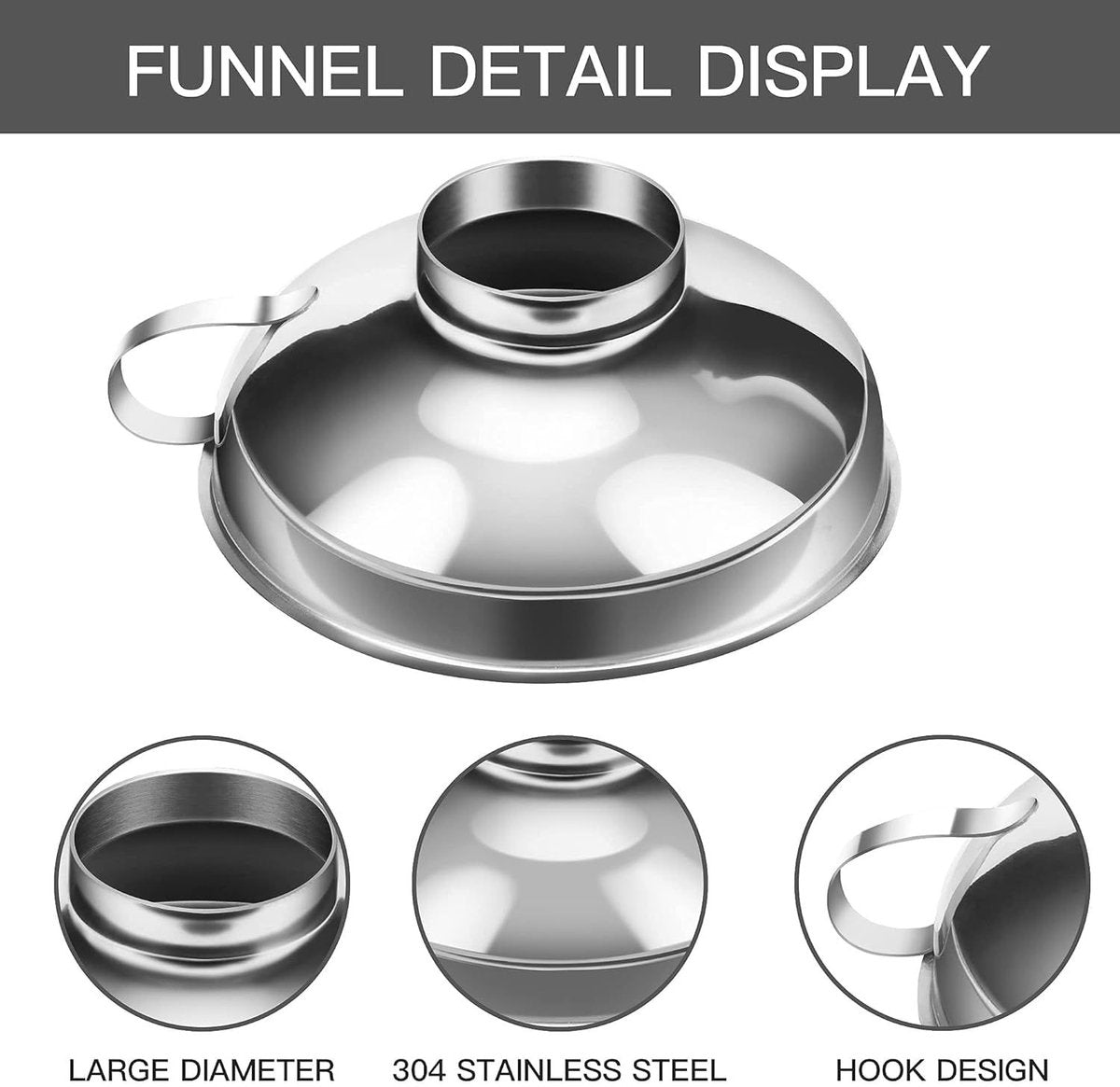 2-Pack - Funnels - Stainless Steel - Kitchen Funnels - Jam Can Funnels