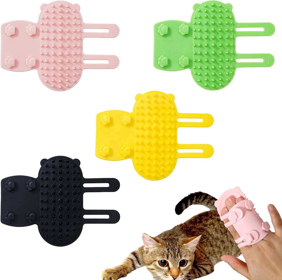 Cat Toys - Set of 4 - Scratching Post - Cat Comb - Made of Silicone - Reduces flying hair, scratching and itching - An excellent gift for cat...