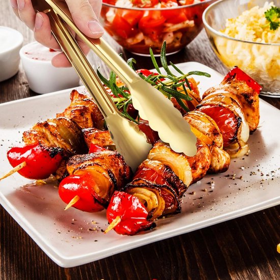 Bread Tongs - 4-Piece Set - Kitchen Tongs for Home Use - Gold Stainless Steel Serving Tongs - Grill Tongs - Steak Tongs - Kitchen Tongs - For...