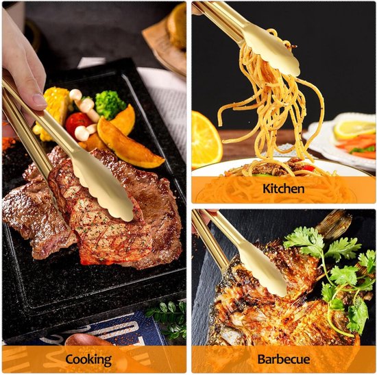 Bread Tongs - 4-Piece Set - Kitchen Tongs for Home Use - Gold Stainless Steel Serving Tongs - Grill Tongs - Steak Tongs - Kitchen Tongs - For...
