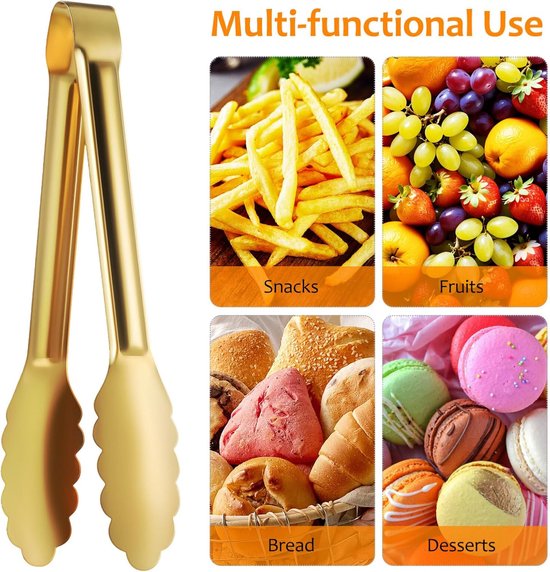 Bread Tongs - 4-Piece Set - Kitchen Tongs for Home Use - Gold Stainless Steel Serving Tongs - Grill Tongs - Steak Tongs - Kitchen Tongs - For...