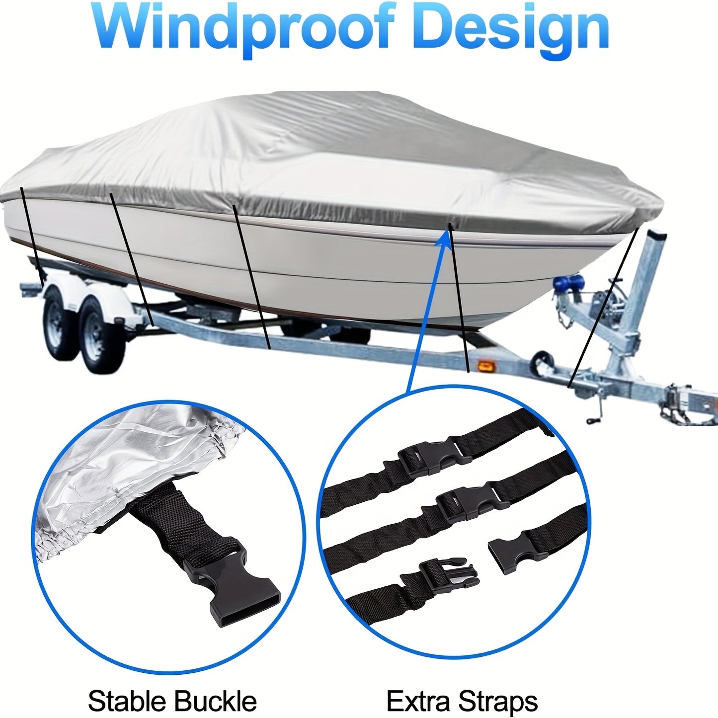 Trailerable Boat Cover – Heavy Duty Waterproof Tarp with Storage Bag, Designed for V-Hull, Fish & Ski, Runabout, Bass & Fishing Boats,16-18FTSilver