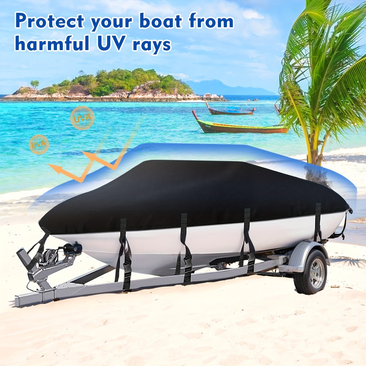 Trailerable Boat Cover – Heavy Duty Waterproof Tarp with Storage Bag, Designed for V-Hull, Fish & Ski, Runabout, Bass & Fishing Boats,17-19FTSilver