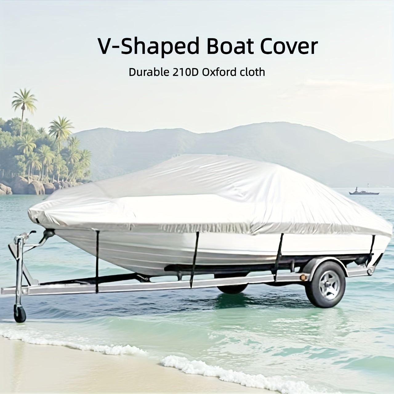 Trailerable Boat Cover – Heavy Duty Waterproof Tarp with Storage Bag, Designed for V-Hull, Fish & Ski, Runabout, Bass & Fishing Boats,21-24FTSilver