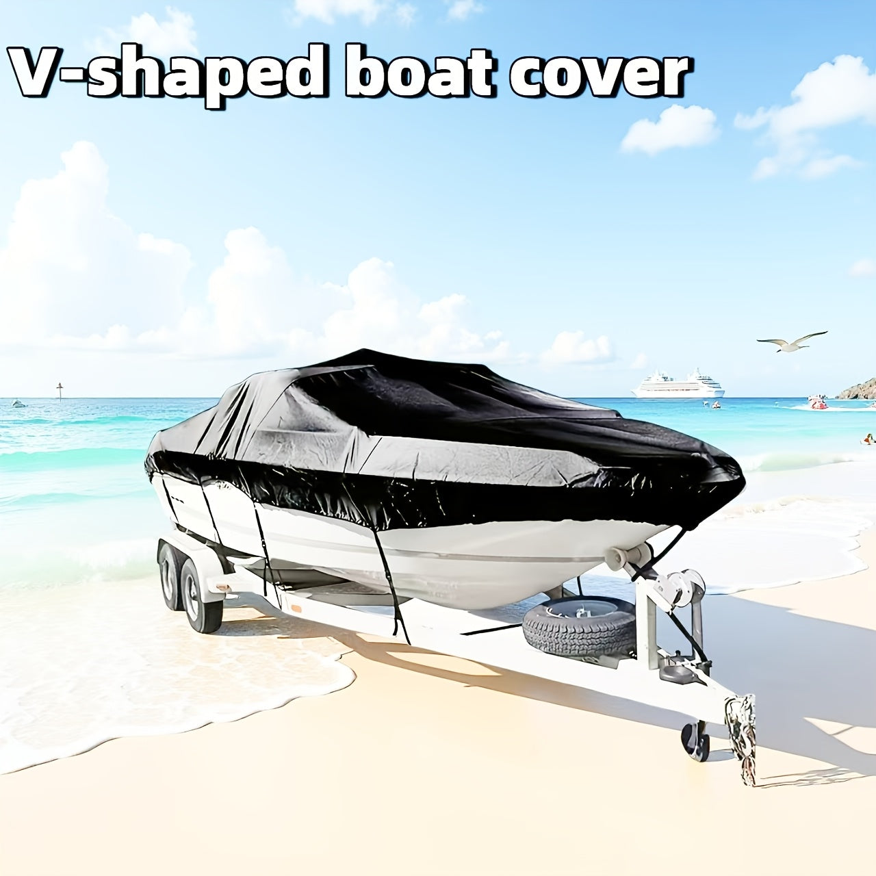 Trailerable Boat Cover – Heavy Duty Waterproof Tarp with Storage Bag, Designed for V-Hull, Fish & Ski, Runabout, Bass & Fishing Boats,21-24FTSilver