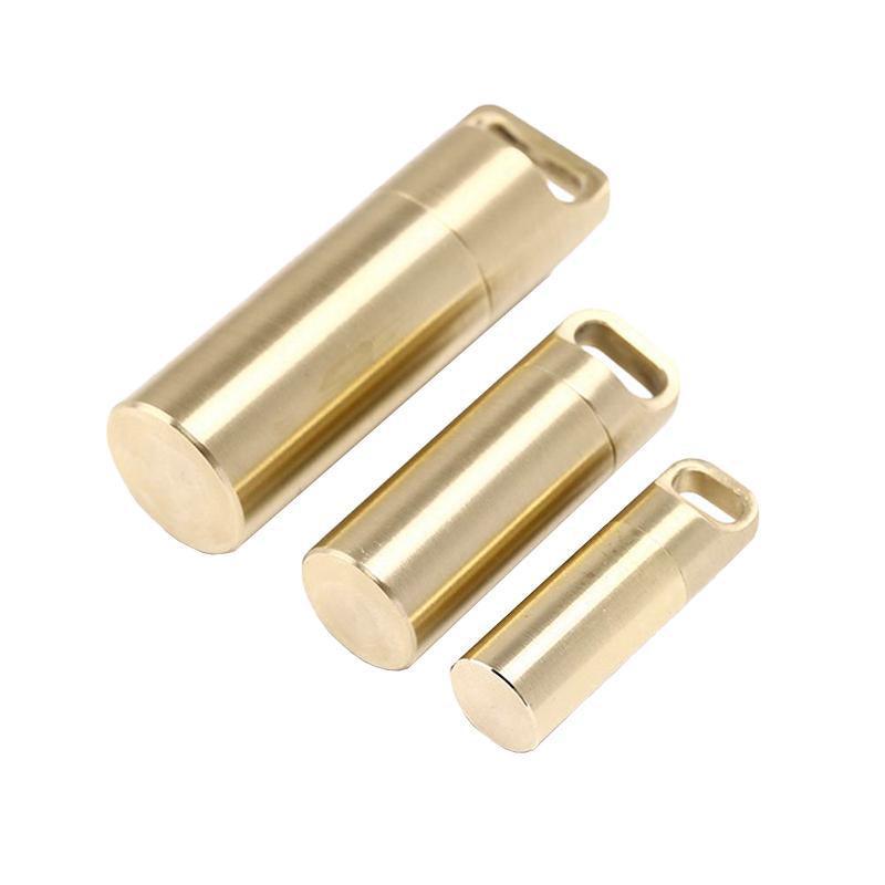 Waterproof Pill Box Case Bottle Brass Container Keyring Medicine Capsule Holder - L