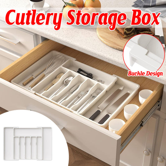 Portable Tableware Storage Box Telescopic Household Storage Tray Organizer