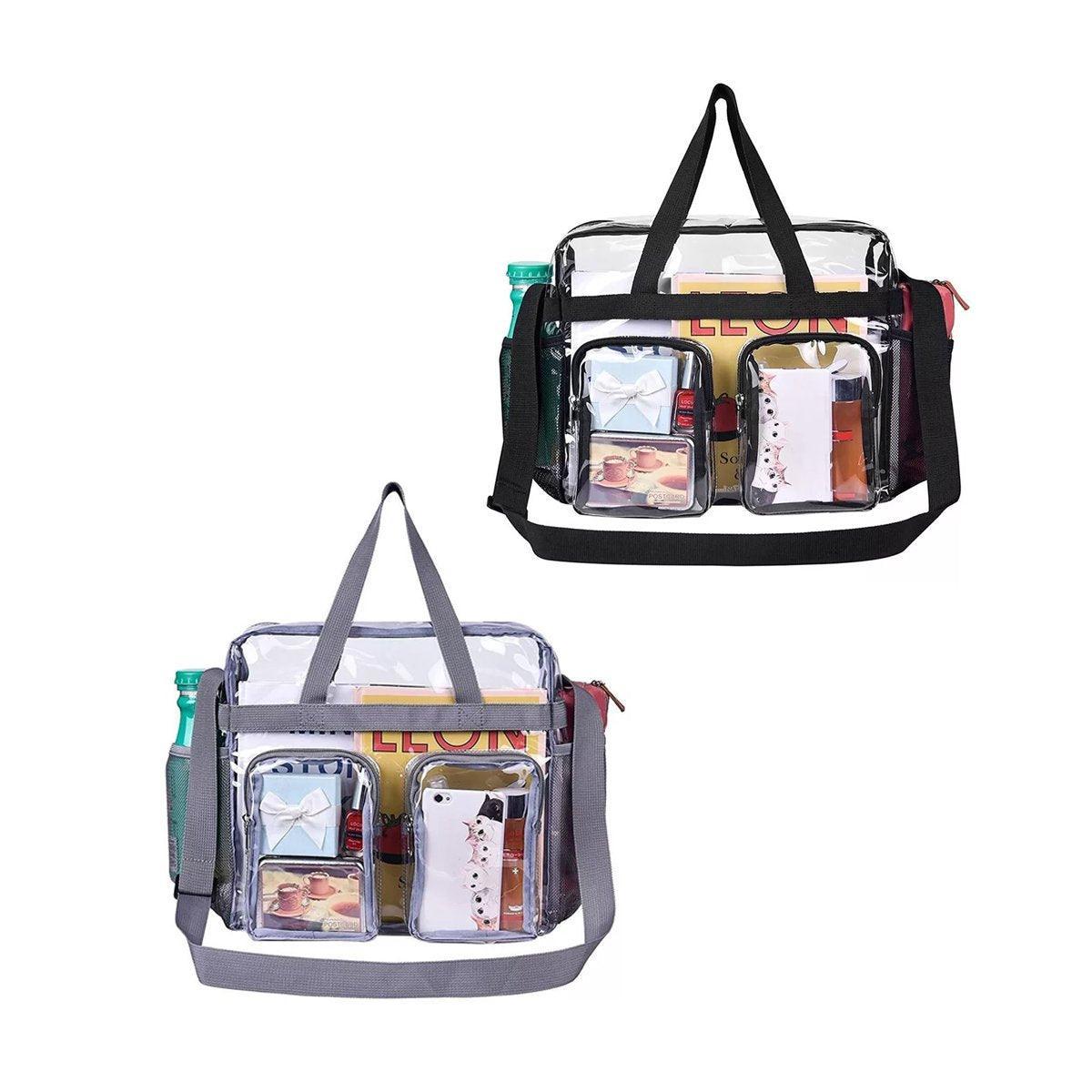 Clear Tote Bag Plastic Transparent Purse Handbag Zipper Security Event Stadium - Black