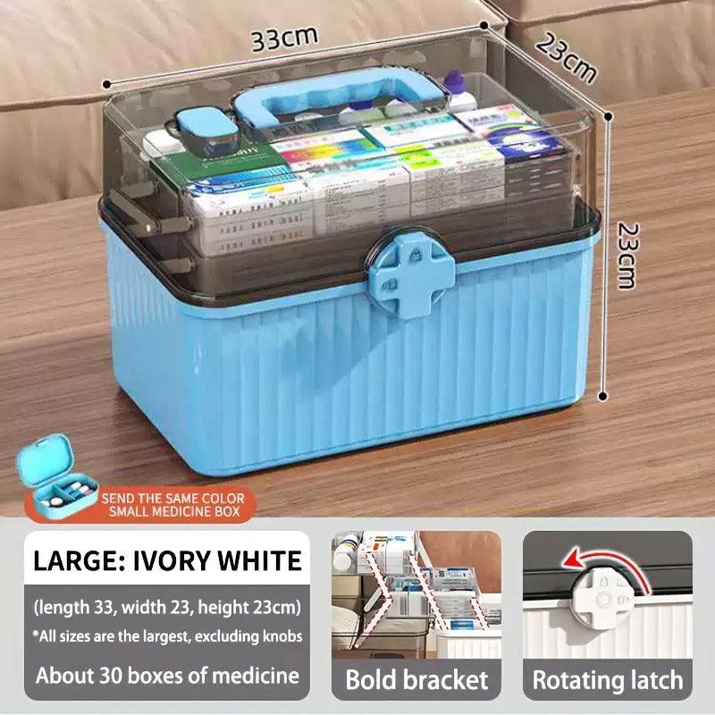Large Capacity Medicine Cabinet Multi Layer Storage Box for Household First Aid - Blue