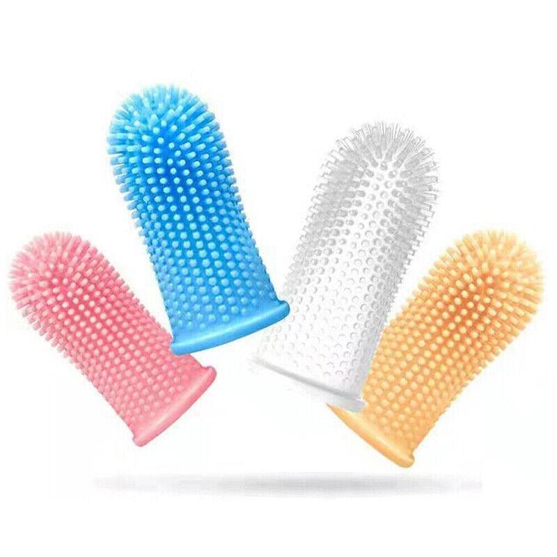 Dog Cat Super Soft Pet Finger Toothbrush Teeth Silicone Brush Care Cleaning - Blue