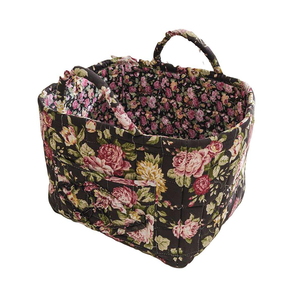 Portable Fabric Storage Basket Korean Pastoral Style Organizer for Home Sundries - Floral6