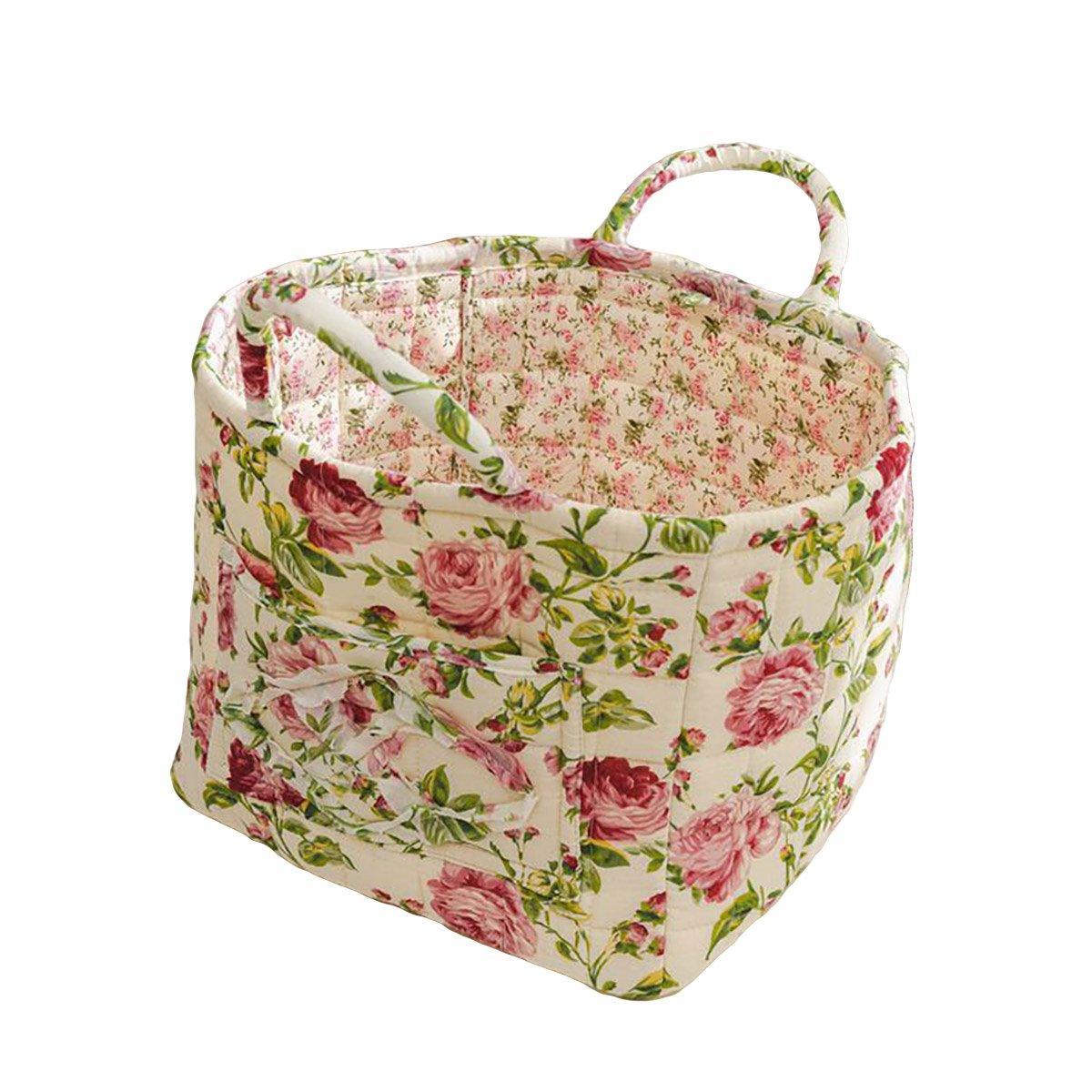 Portable Fabric Storage Basket Korean Pastoral Style Organizer for Home Sundries - Floral5