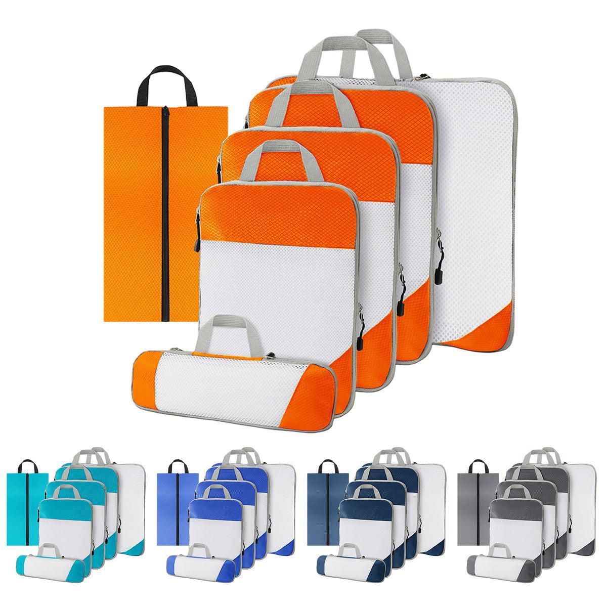 6pcs Mesh Visible Travel Storage Set Waterproof Nylon Compressible Storage Bags - Navy Blue