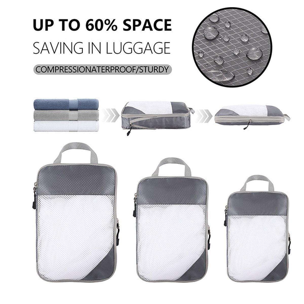 6pcs Mesh Visible Travel Storage Set Waterproof Nylon Compressible Storage Bags - Grey
