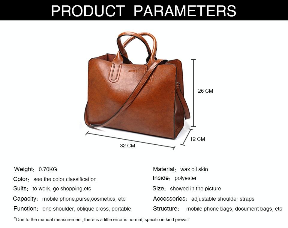 Large Leather Tote Bag for Women - Casual Shoulder Trunk Style