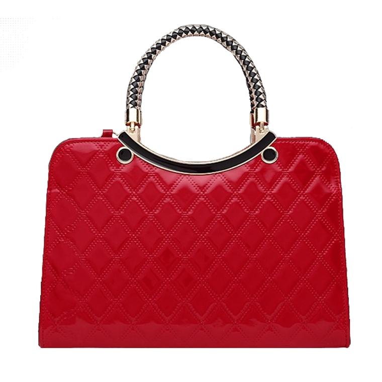 Diamond Pattern Leather Handbag with Hanging Ornaments - Women - Black