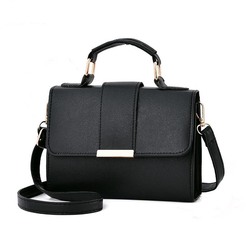 Women Small Leather Shoulder Bag - Flap Crossbody Messenger - Black