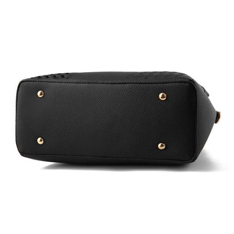 Simple Style Women Leather Crossbody Bag with Tassel Embroidery - Black