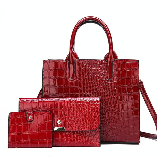 Versatile Crocodile Pattern Shoulder Bag for Women - 3-in-1 Design - Red