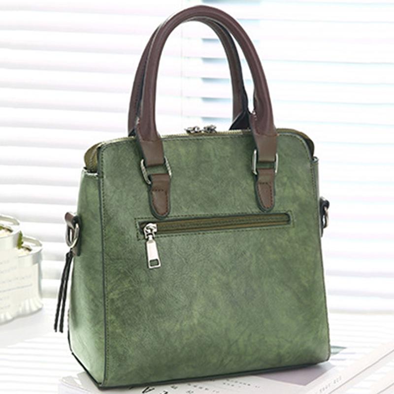 Designer Leather Crossbody Tote with Tassel for Women - Army Green