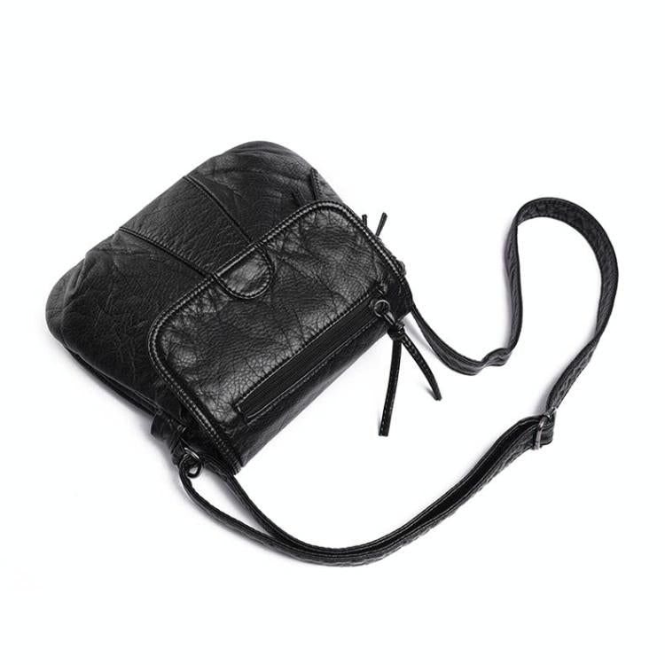 Soft Washed Leather Messenger Bag for Women - Fashionable and Versatile - Black