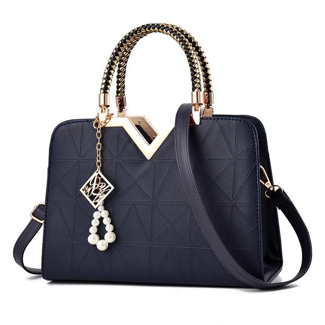Women Zipper Shoulder Bag with Phone Pocket and Crossbody Strap - Dark Blue