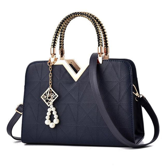 Women Zipper Shoulder Bag with Phone Pocket and Crossbody Strap - Dark Blue