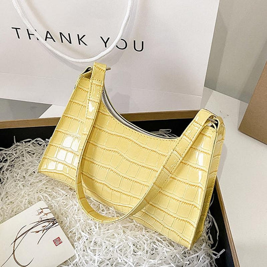 Small Square Stone Pattern Shoulder Bag for Women - Yellow