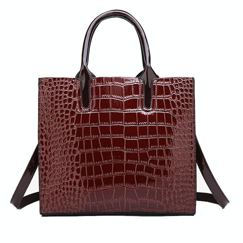 Versatile Crocodile Pattern Shoulder Bag for Women - 3-in-1 Design - Black