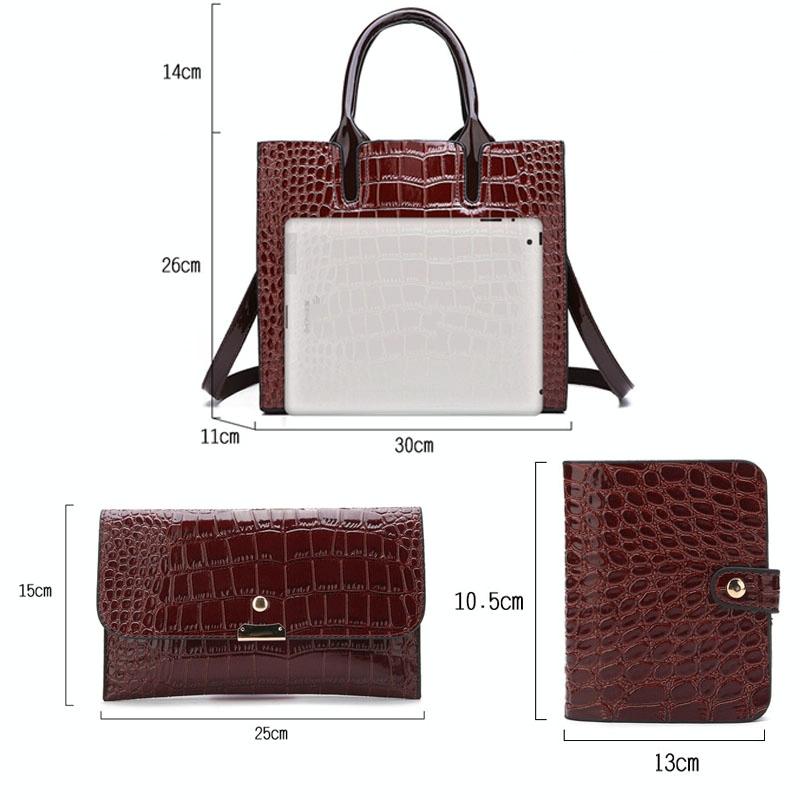 Versatile Crocodile Pattern Shoulder Bag for Women - 3-in-1 Design - Black