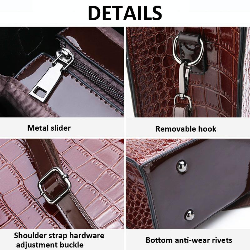 Versatile Crocodile Pattern Shoulder Bag for Women - 3-in-1 Design - Black
