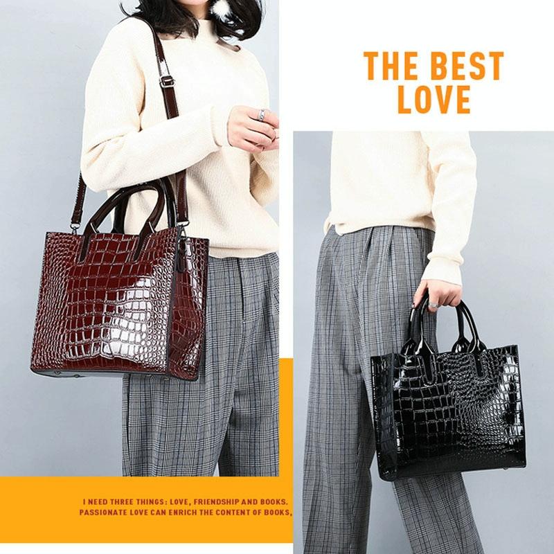 Versatile Crocodile Pattern Shoulder Bag for Women - 3-in-1 Design - Black