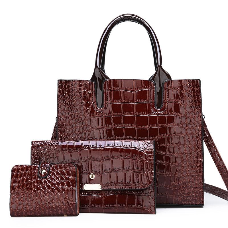 Versatile Crocodile Pattern Shoulder Bag for Women - 3-in-1 Design - Black
