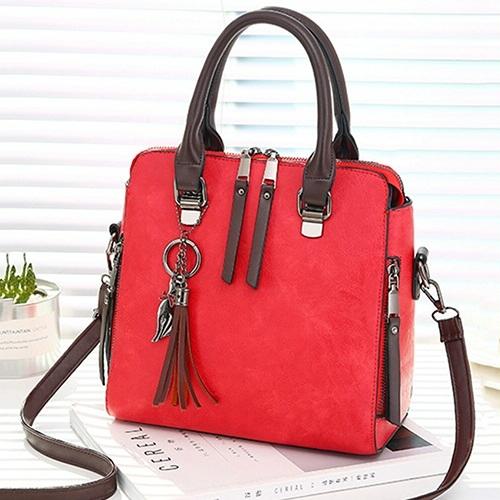 Designer Leather Crossbody Tote with Tassel for Women - Black