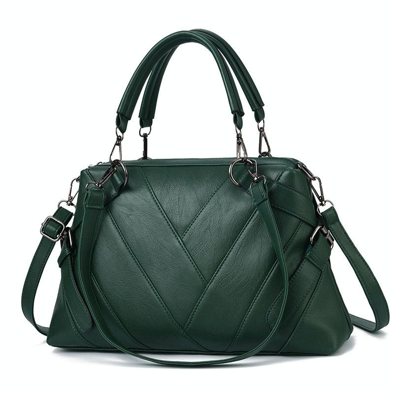 Soft Leather Geometric Handbag - Colourblock - Green