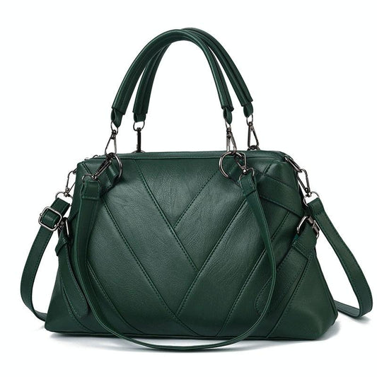 Soft Leather Geometric Handbag - Colourblock - Green