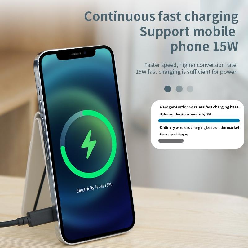3 In 1 Magnetic Wireless Charger With Card Holder And Phone Bracket - Beige