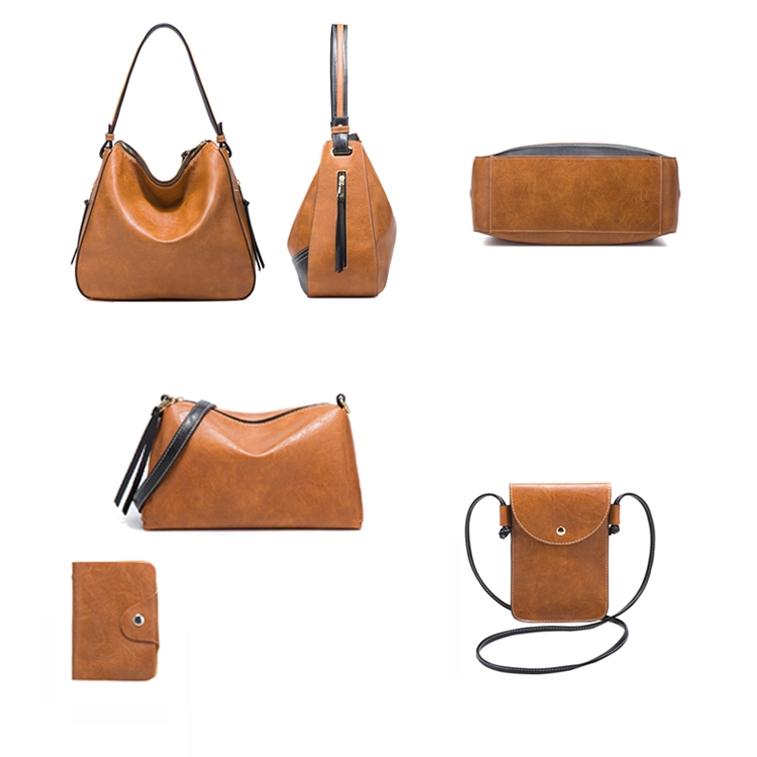 Large Capacity Diagonal Handbags - 4 in 1 Colour Block Leather Bags - Black
