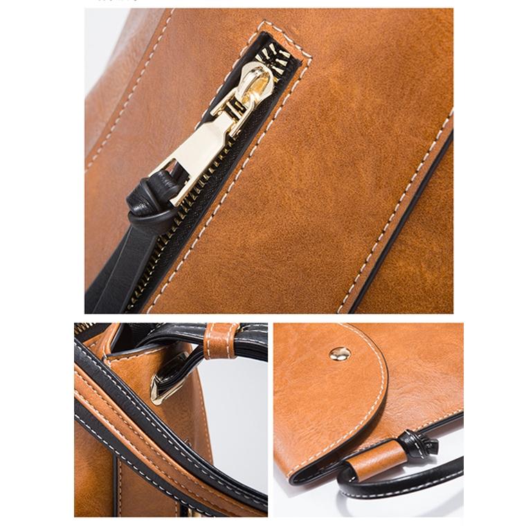 Large Capacity Diagonal Handbags - 4 in 1 Colour Block Leather Bags - Black