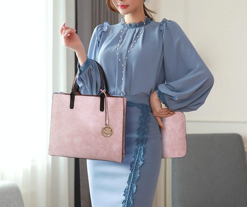 Versatile Leather Tote Bag for Women - 3-in-1 Design - Grey