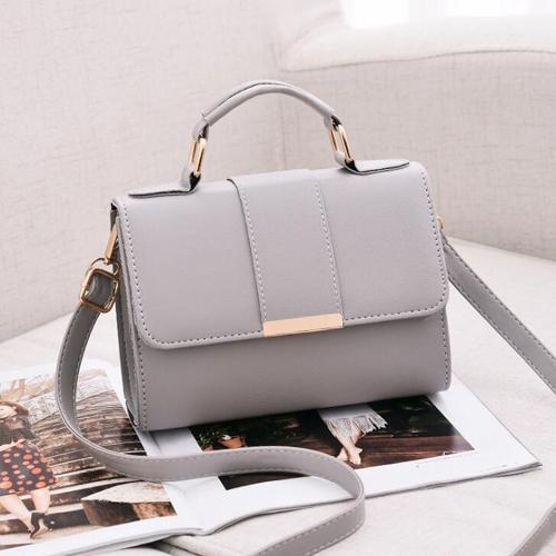 Women Small Leather Shoulder Bag - Flap Crossbody Messenger - Gray