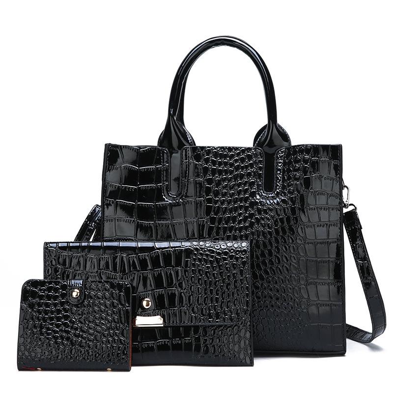 Versatile Crocodile Pattern Shoulder Bag for Women - 3-in-1 Design - Brown