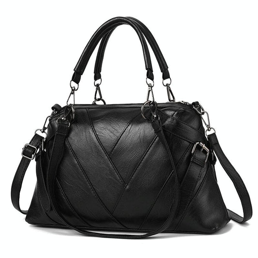 Soft Leather Geometric Handbag - Colourblock - Black