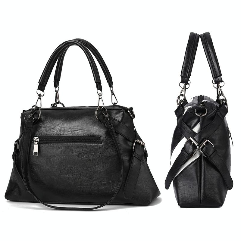 Soft Leather Geometric Handbag - Colourblock - Black