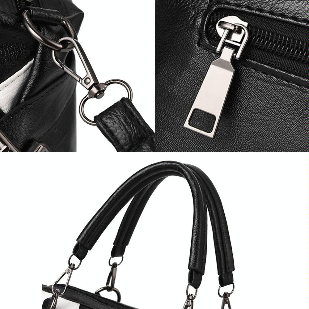 Soft Leather Geometric Handbag - Colourblock - Black