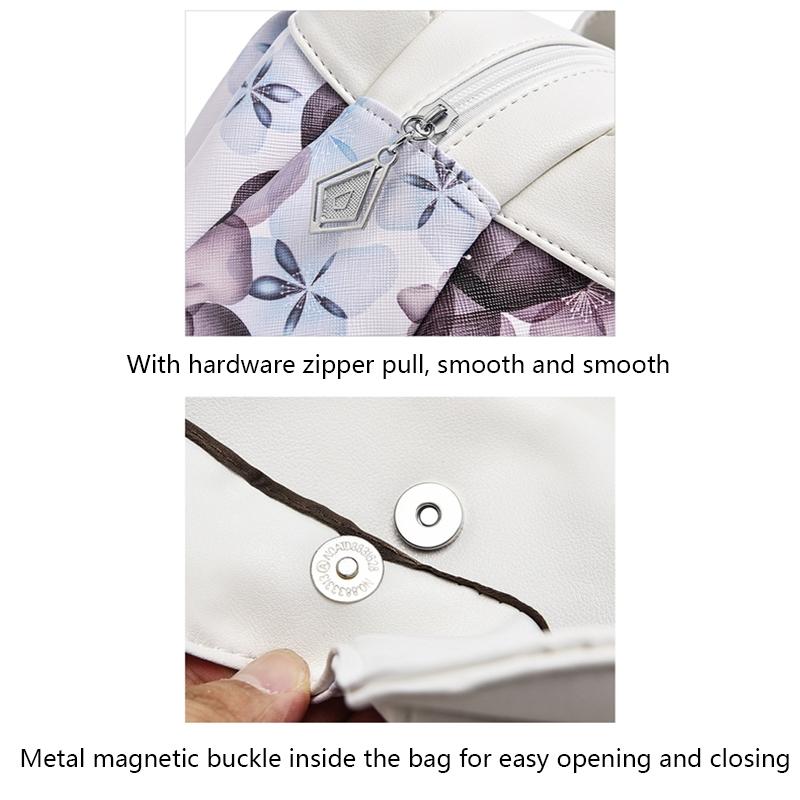 Soft Leather Women Handbag - White Handle Green Flower