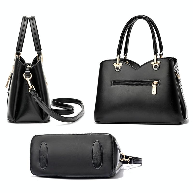 Spacious Texture Handbag - Large Capacity - Black